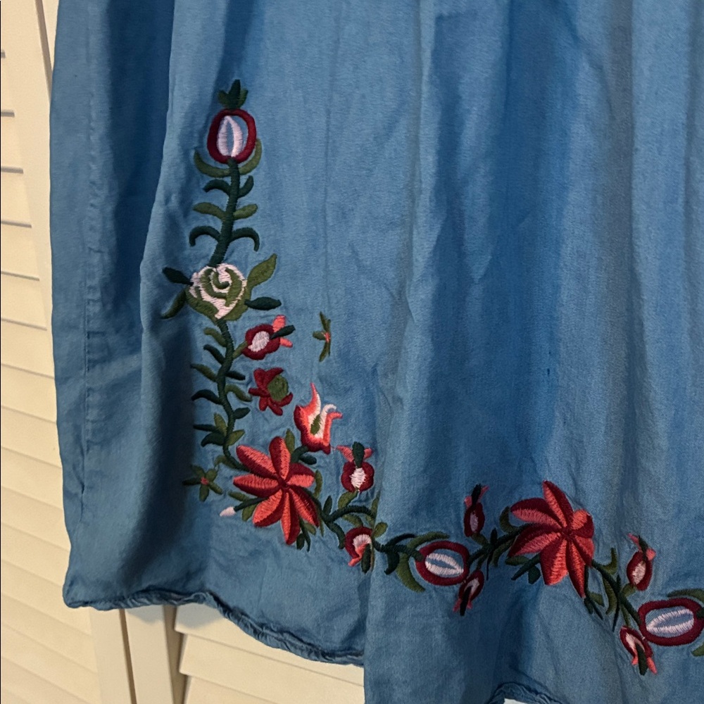Kafeimali-Bohemian Blue Embroidered V-Neck Floral Mini Dress Sz 7 Cottage core - Picture 5 of 5